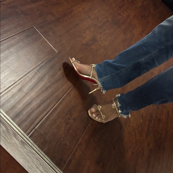 Christian Louboutin Rose Gold Crystal-Embellished Slide Sandals - Picture 15 of 16